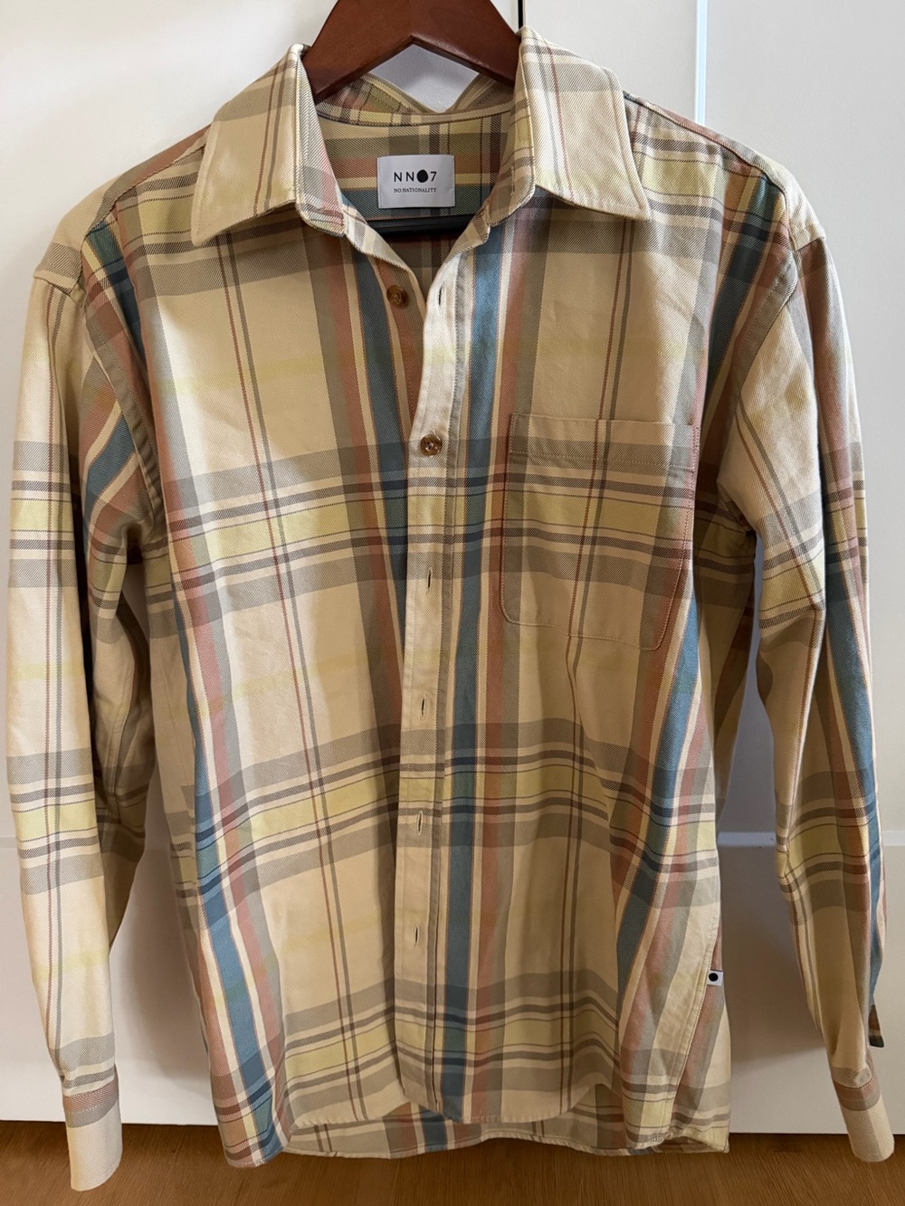 NN07 (No Nationality) Deon Organic Cotton Flannel Shirt in 'Sand Check' - Small